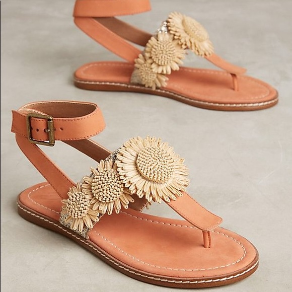Anthropologie Shoes - Nude Bohemian Goddess Sunflower Leather Sandals
